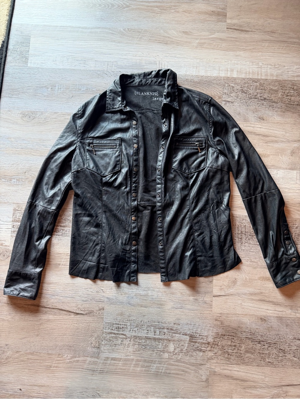 Blank NYC Black Faux Leather Button-Down Shirt Jacket